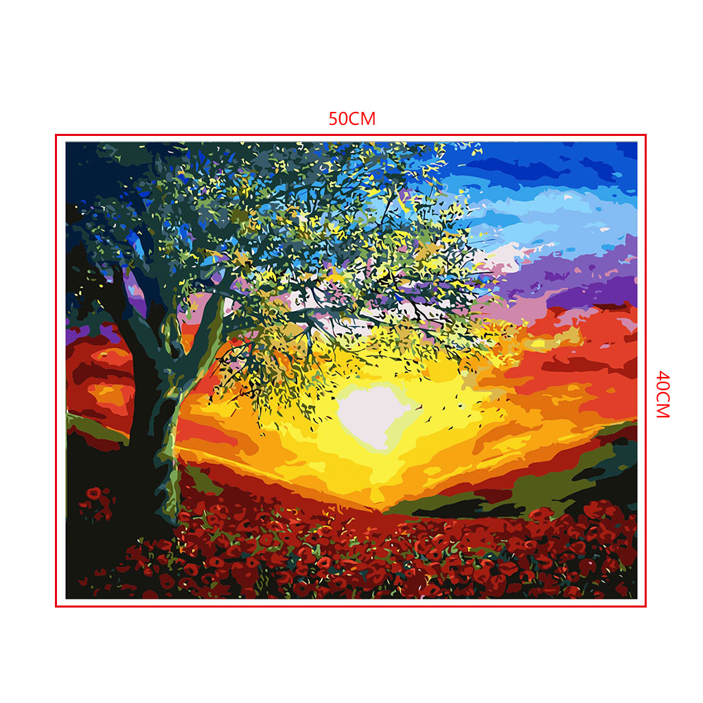 DIY Painting by number kit | Flowers under the setting sun