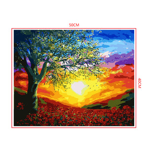 DIY Painting by number kit | Flowers under the setting sun