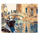 DIY Painting by number kit | Boats on the river under the bridge