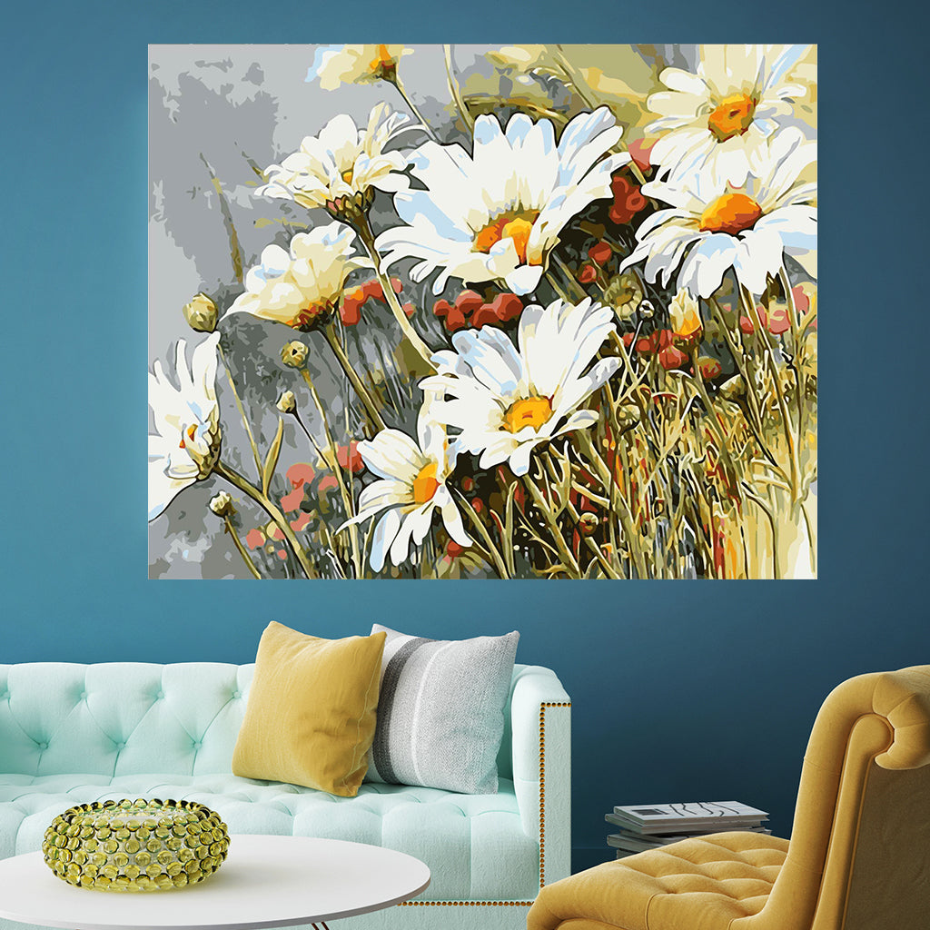 DIY Painting by number kit | White daisy flowers