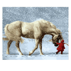 DIY Painting by number kit | White horse and a child