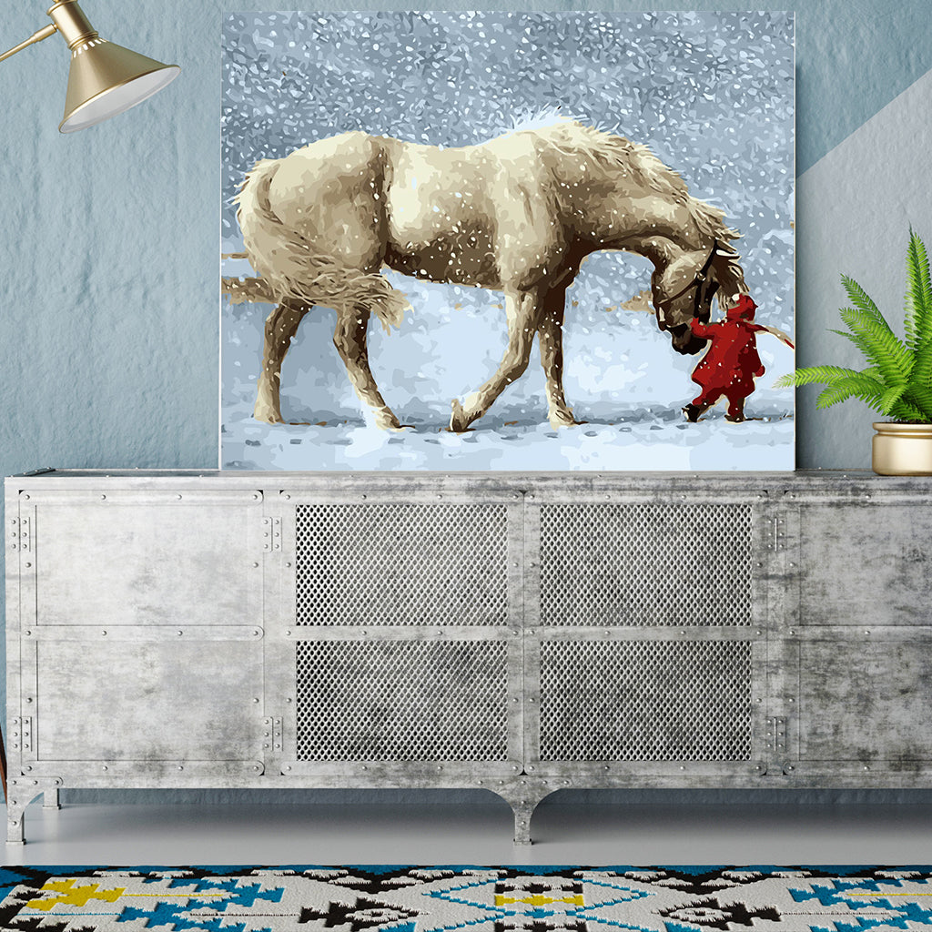 DIY Painting by number kit | White horse and a child