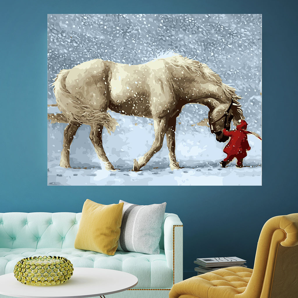 DIY Painting by number kit | White horse and a child