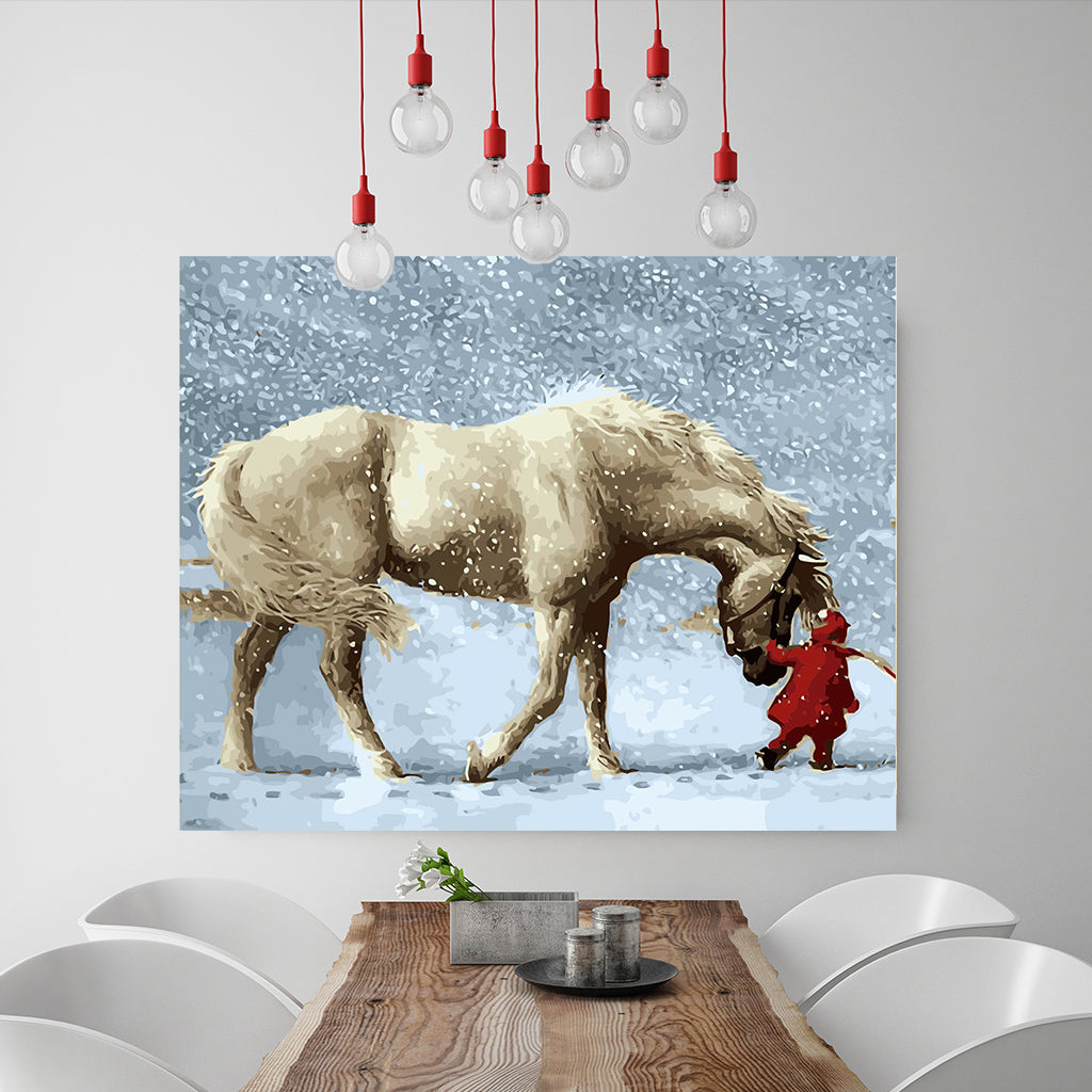 DIY Painting by number kit | White horse and a child