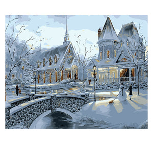 DIY Painting by number kit | Beautiful snow scene