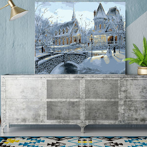 DIY Painting by number kit | Beautiful snow scene