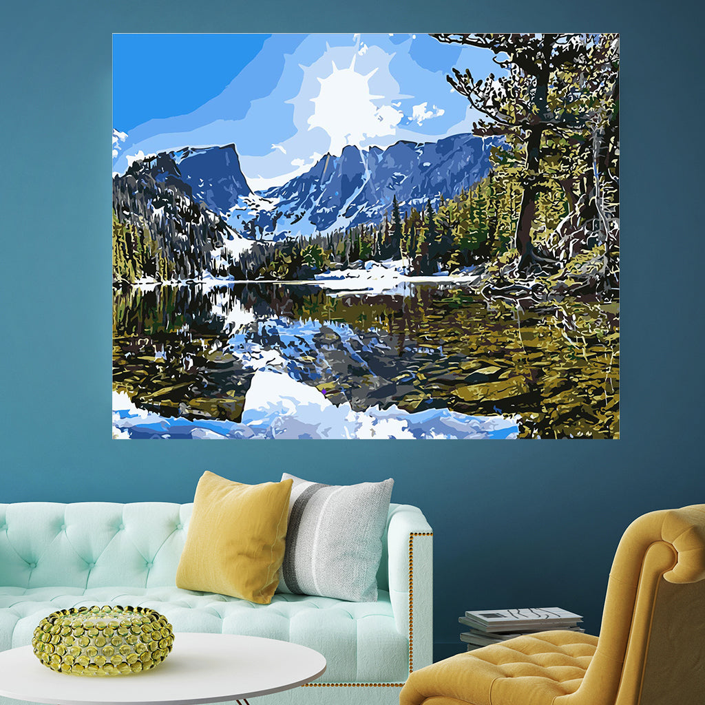 DIY Painting by number kit | Snow mountain and lake