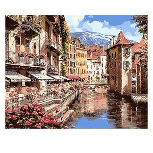DIY Painting by number kit | Town by the river