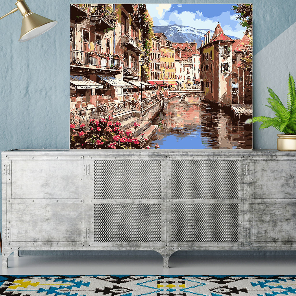 DIY Painting by number kit | Town by the river