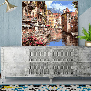 DIY Painting by number kit | Town by the river