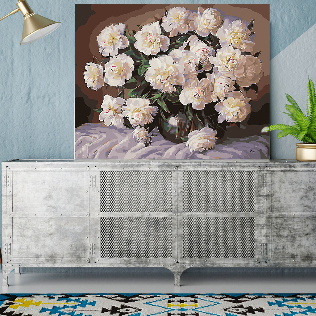 DIY Painting by number kit | Beautiful white peony
