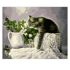 DIY Painting by number kit | Cat on the basket