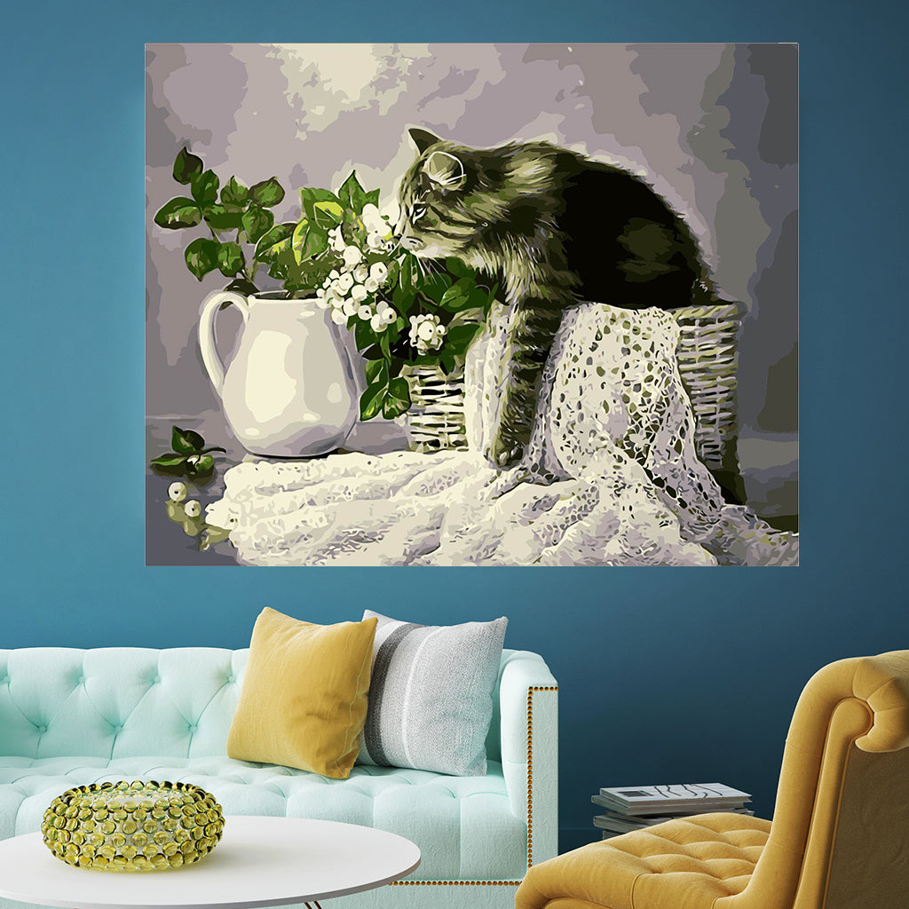 DIY Painting by number kit | Cat on the basket