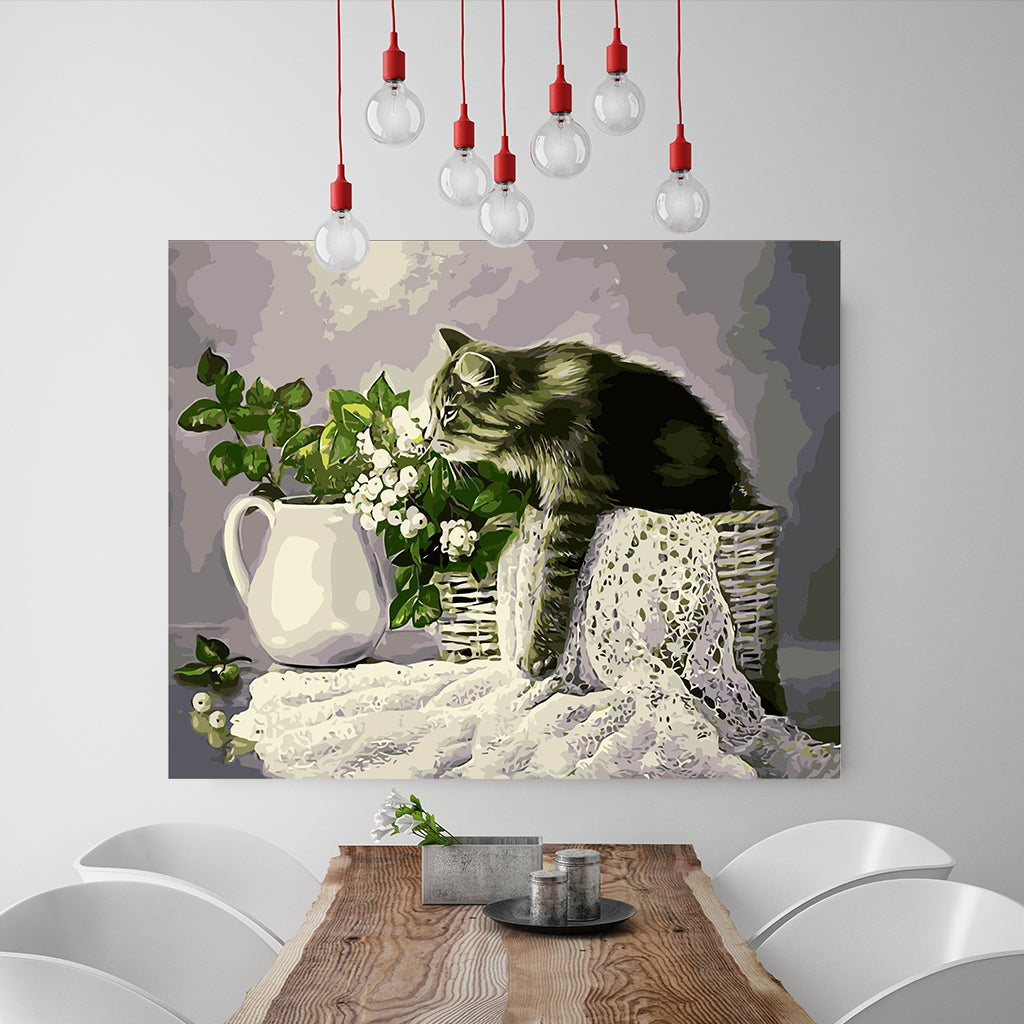 DIY Painting by number kit | Cat on the basket
