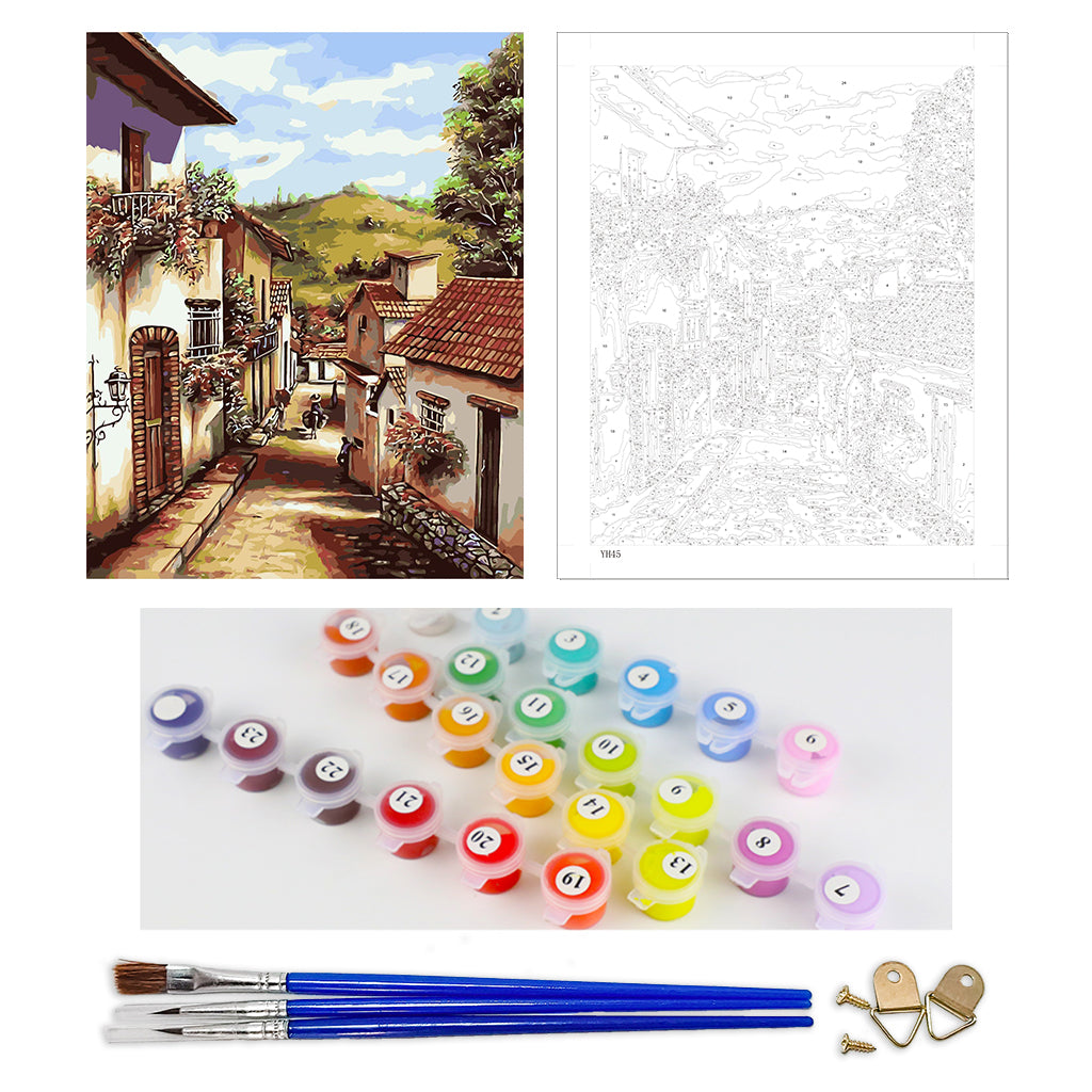 DIY Painting by number kit | Village scenery