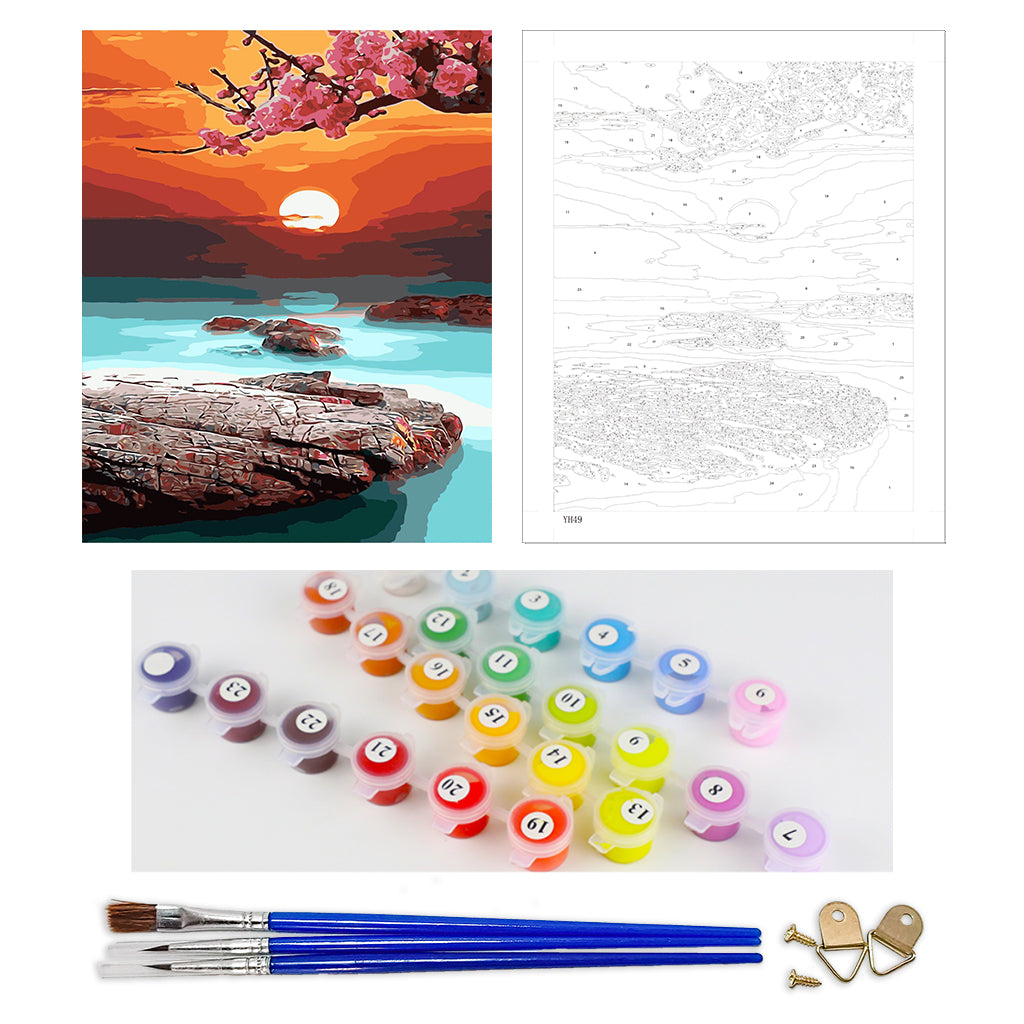DIY Painting by number kit | Peach Blossom Lake Water Bright Moonlight