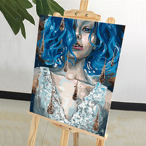 DIY Painting by number kit | Beautiful girl with blue hair