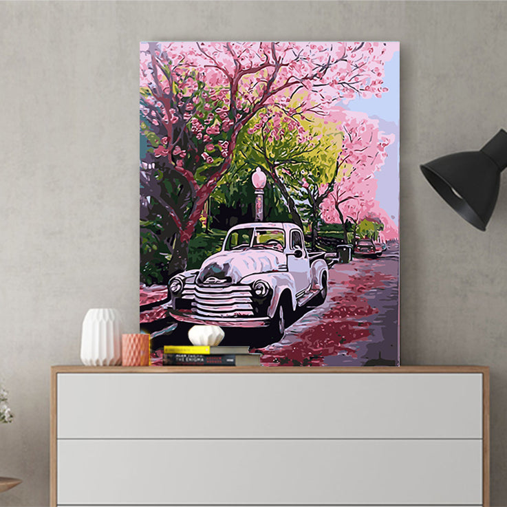 DIY Painting by number kit | Retro car under the cherry tree