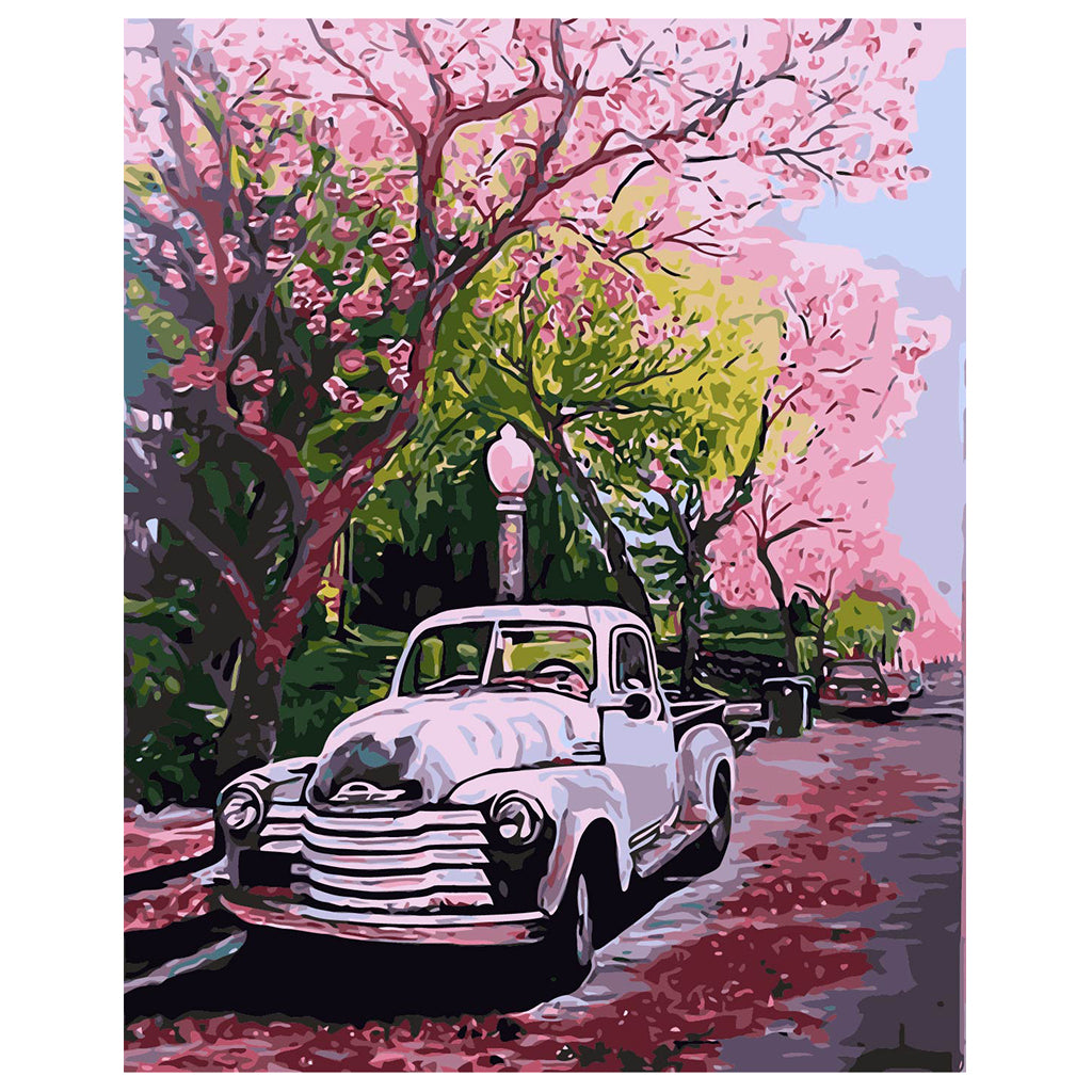 DIY Painting by number kit | Retro car under the cherry tree