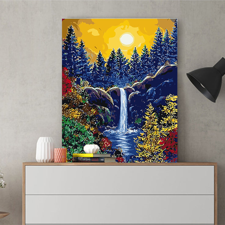 DIY Painting by number kit | Mountain waterfall