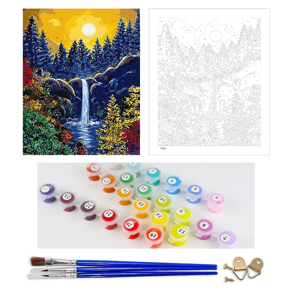 DIY Painting by number kit | Mountain waterfall