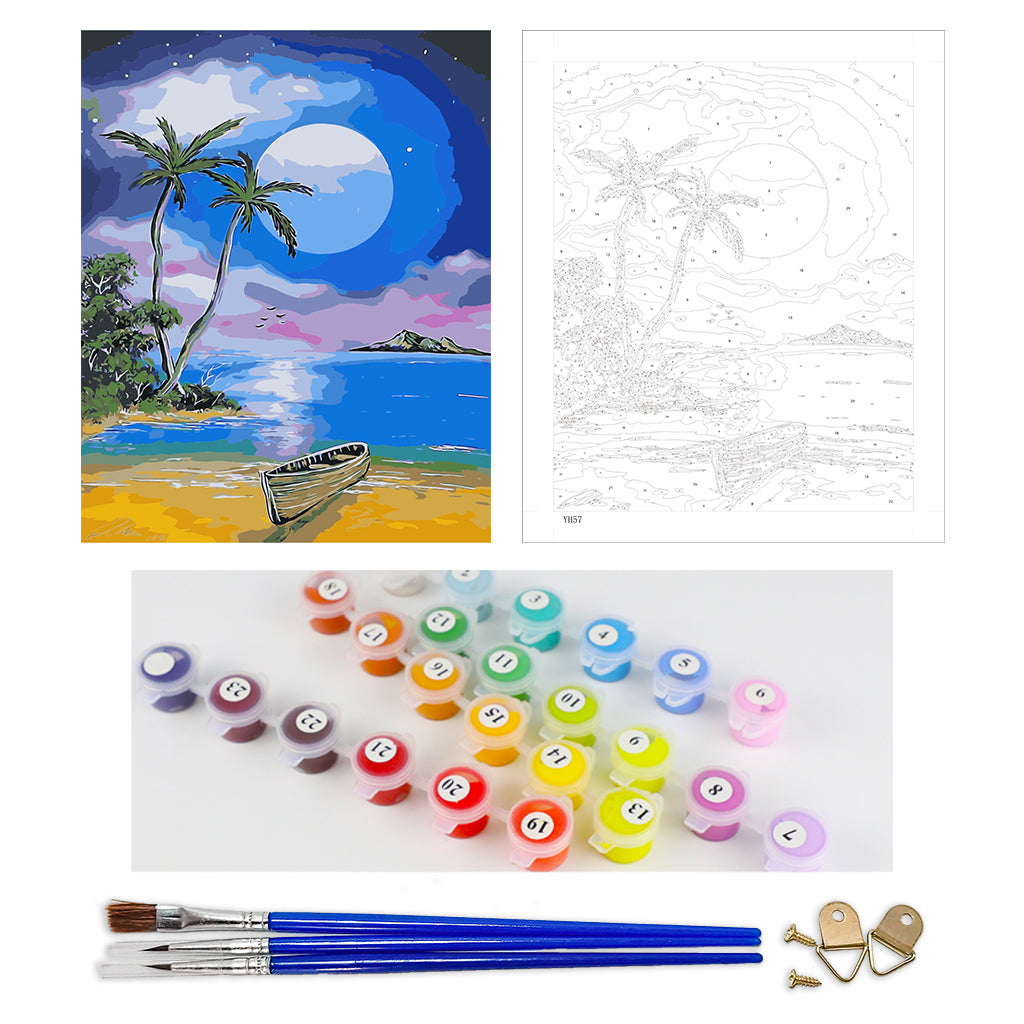 DIY Painting by number kit | The seaside under the big moon
