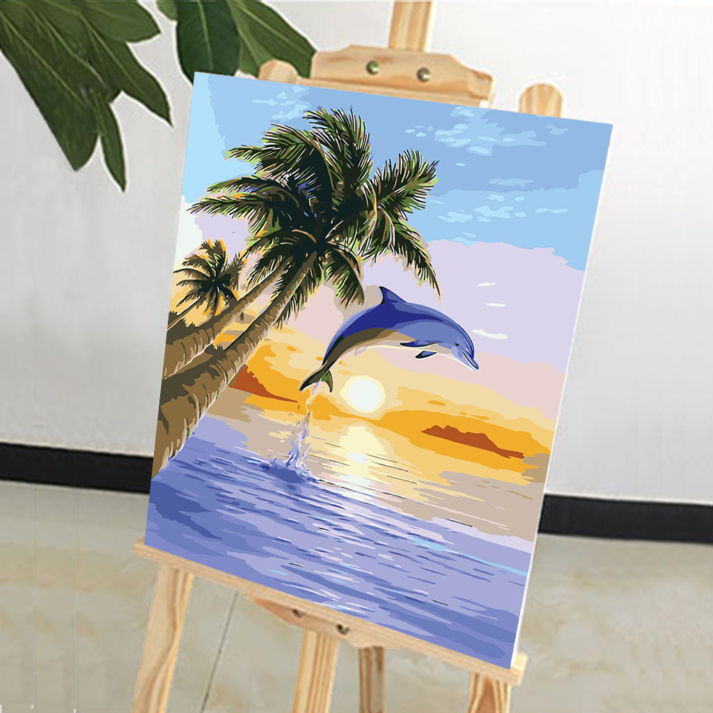 DIY Painting by number kit | Dolphin jumping in the sea