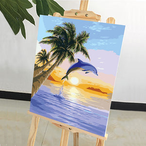 DIY Painting by number kit | Dolphin jumping in the sea
