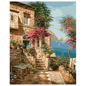 DIY Painting by number kit | Beautiful house by the sea