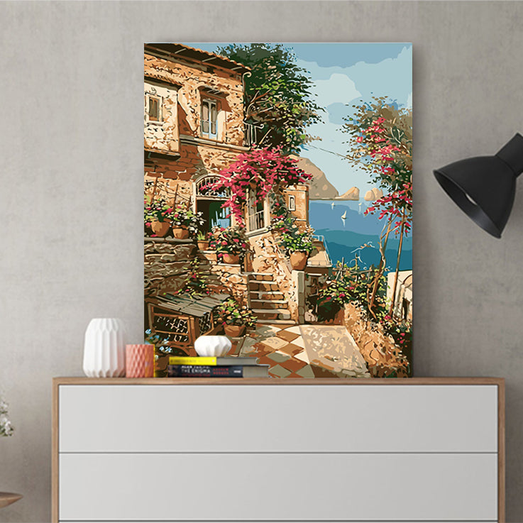 DIY Painting by number kit | Beautiful house by the sea