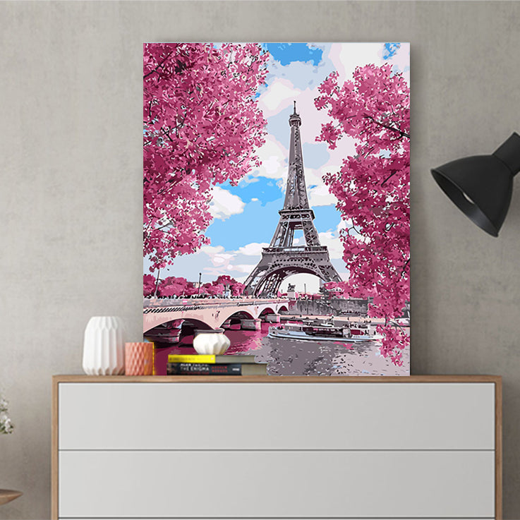 DIY Painting by number kit | The pink beauty of the Eiffel Tower