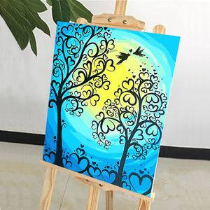 DIY Painting by number kit | Heart shaped tree and love birds