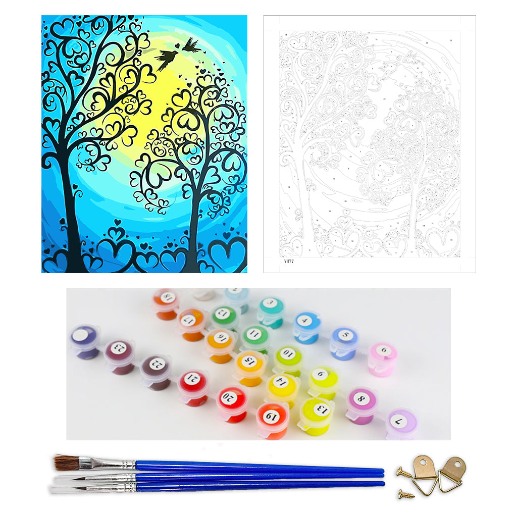 DIY Painting by number kit | Heart shaped tree and love birds