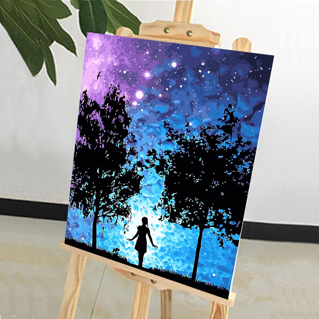 DIY Painting by number kit | Girl under the romantic starry sky