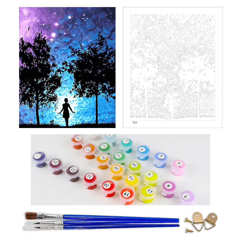 DIY Painting by number kit | Girl under the romantic starry sky