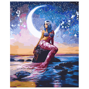 DIY Painting by number kit | Mermaid under the moonlight