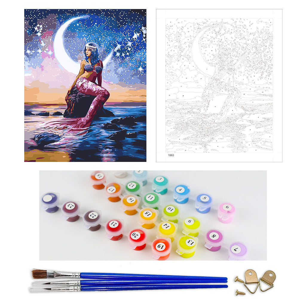 DIY Painting by number kit | Mermaid under the moonlight
