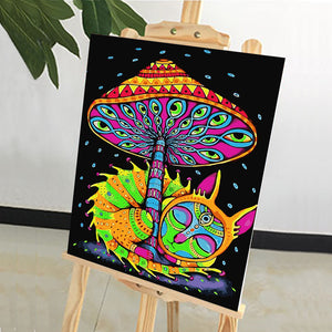 DIY Painting by number kit | Chameleon under the abstract mushroom