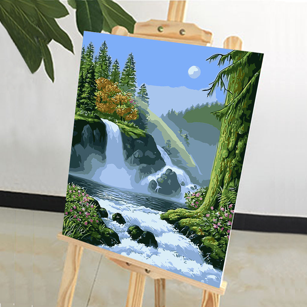 DIY Painting by number kit | Mountain waterfall scenery