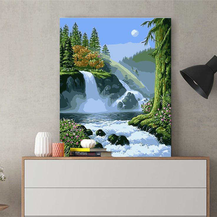 DIY Painting by number kit | Mountain waterfall scenery