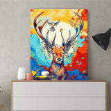 DIY Painting by number kit | Sika deer with birds on antlers