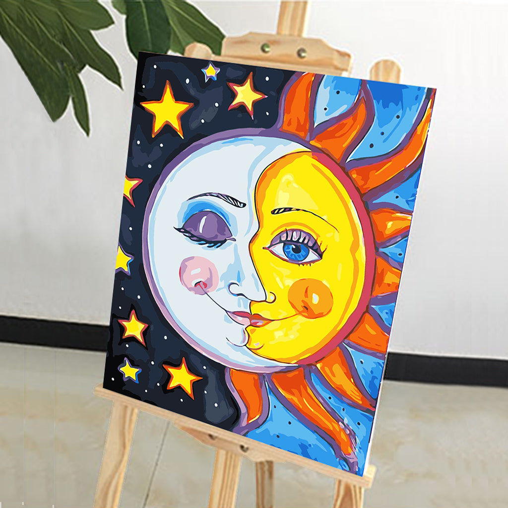 DIY Painting by number kit | The combination of half moon and half sun