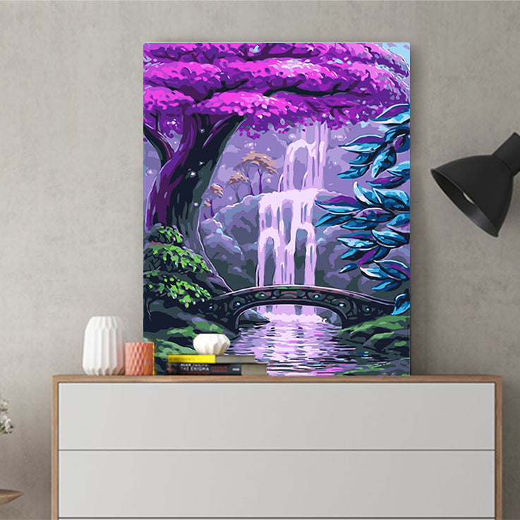 DIY Painting by number kit | Waterfall and big tree