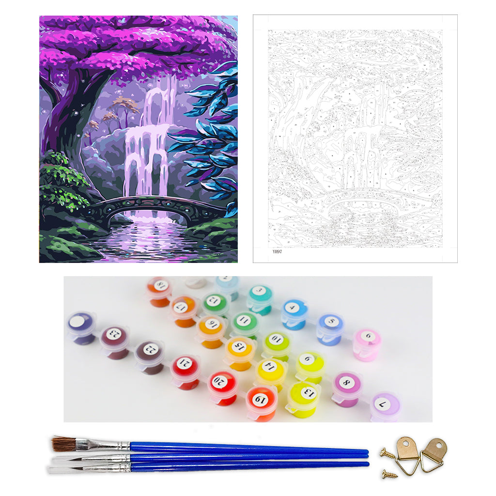 DIY Painting by number kit | Waterfall and big tree