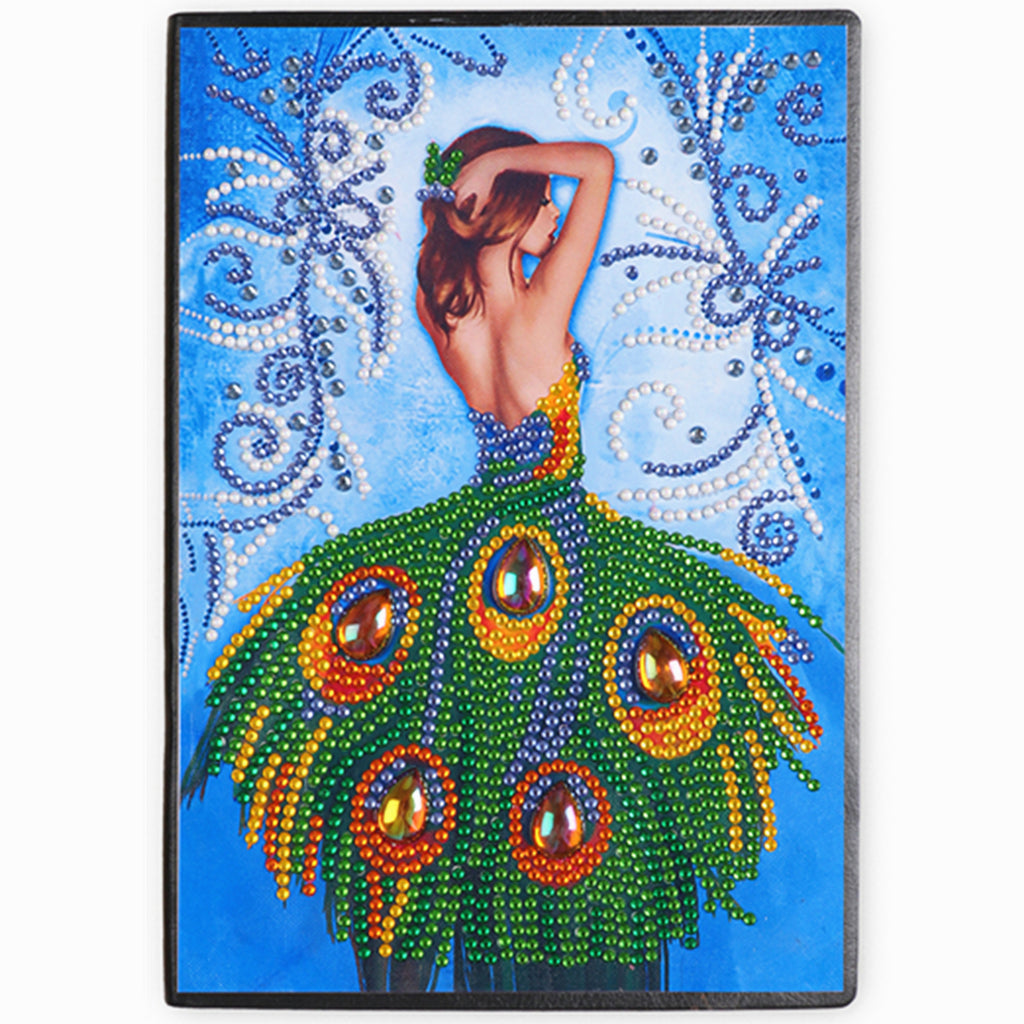 DIY Diamond Painting Notebook - Peacock and girl (No lines)