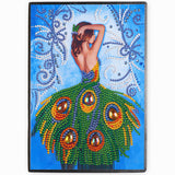 DIY Diamond Painting Notebook - Peacock and girl (No lines)