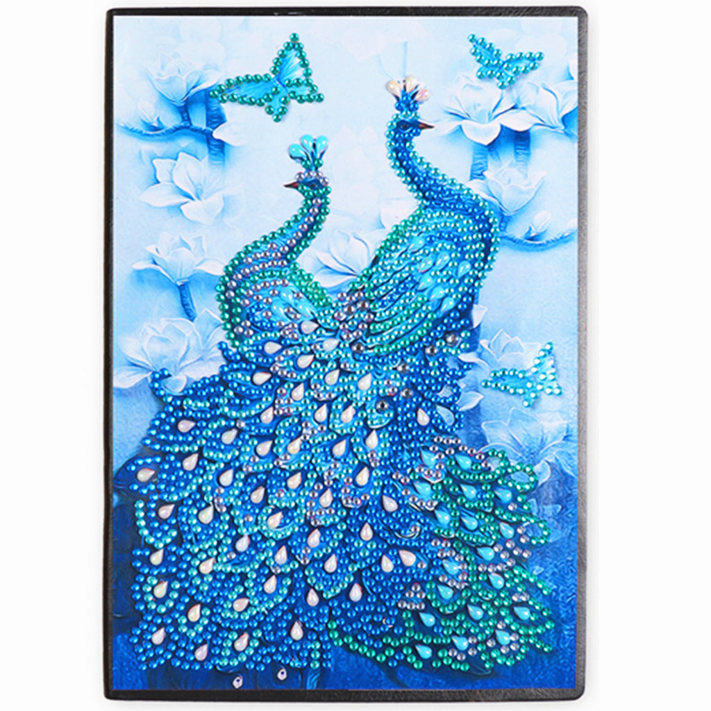 DIY Diamond Painting Notebook - Peacock and girl (No lines)