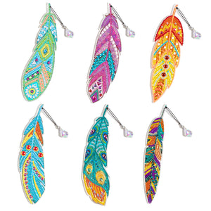 6 Pcs DIY Feather Diamond Painting Bookmark