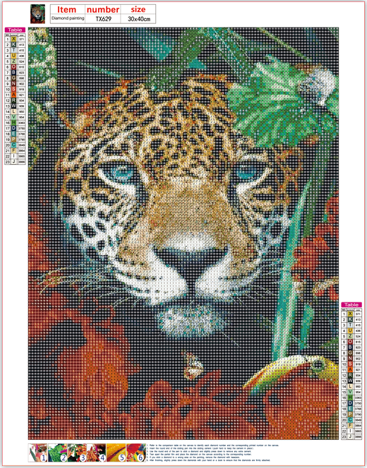 Full Diamond Painting kit - Leopard on the flowers