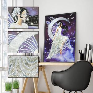 Crystal Rhinestone Diamond Painting Kit - Beautiful Elf on the moon - Hibah-Diamond painting art studio